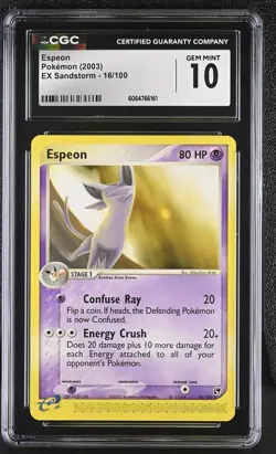 CGC 10 GEM MINT Espeon 2003 EX Sandstorm 16/100 Pokemon Card - Image 1