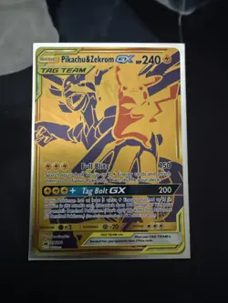 Pokemon Pikachu and Zekrom GX Tag Team Gold Full Art Promo Card SM248 - Image 1