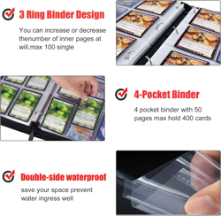 400 Pockets Trading Card Binder for MTG/YGO/TCG Cards,Portable Waterproof Card S - Image 5