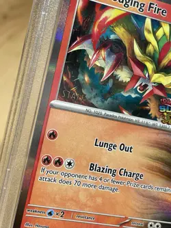 Pokemon Surging Sparks Gouging Fire SVP 151 Prerelease Promo Staff Card PSA 9 - Image 2