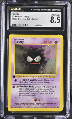 CGC 8.5 Gastly 1999 Base Set 1st Edition Shadowless 50/102 Pokemon Card - Image 1