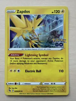 Pokemon Card Zapdos 029/078 Pokemon GO Holo Rare - Image 1