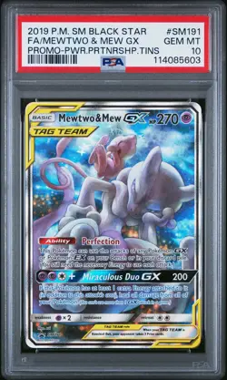 2019 POKEMON SM BLACK STAR PROMO #SM191 FULL ART/MEWTWO & MEW GX PSA 10 - Image 1