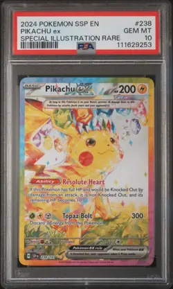 2024 POKEMON SSP EN-SURGING SPARKS SPECIAL ILLUSTRATION RARE PIKACHU EX PSA 10 - Image 1