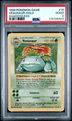 1999 POKEMON BASE SET SHADOWLESS #15 VENUSAUR-HOLO PSA 2 - Image 1