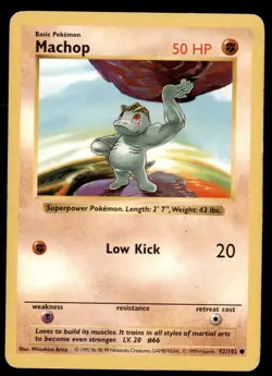 4X Pokemon Card Shadowless Machop Base Set 52/102 MODERATELY PLAYED Non-Holo TCG - Image 1