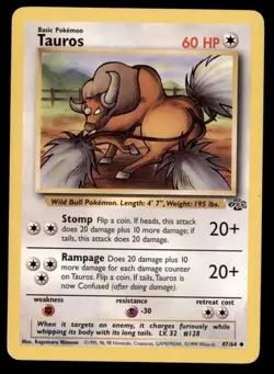4X Pokemon Card Tauros Jungle 47/64 LIGHTLY PLAYED Non-Holo Uncommon TCG!!!!!!!! - Image 1