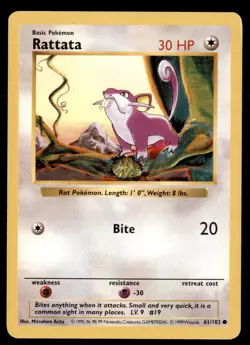 4X Pokemon Card Shadowless Rattata Base Set 61/102 MODERATELY PLAYED Non-Holo!!! - Image 1