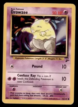 3X Pokemon Card Drowzee (Base Set 2) 73/130 LIGHTLY PLAYED Non-Holo Common TCG!! - Image 1