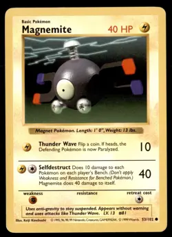 3X Pokemon Card Shadowless Magnemite Base Set 53/102 LIGHTLY PLAYED Non-Holo TCG - Image 1