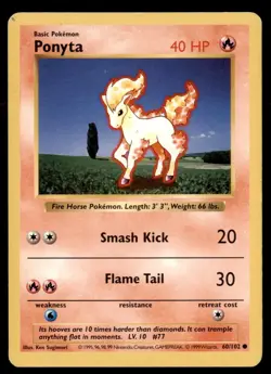 3X Pokemon Card Shadowless Ponyta Base Set 60/102 MODERATELY PLAYED Non-Holo TCG - Image 1