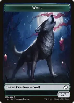 Wolf Token 10x - Green - Radeck Art - MID Midnight Hunt - MTG Magic NM - Image 1