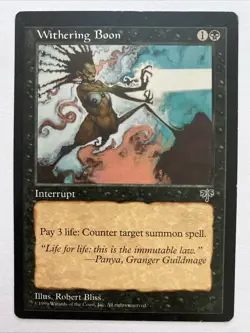 1996 Magic the Gathering Withering Boon Expansion/Uncommon #152 MP - Image 1