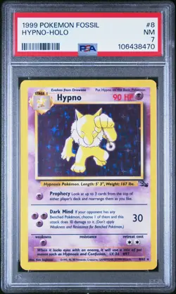 1999 POKEMON FOSSIL #8 HYPNO-HOLO PSA 7 - Image 1