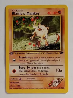 Pokemon - Blaine's Mankey - Gym Challenge 63/132 1st Edition - Common - NM - Image 1