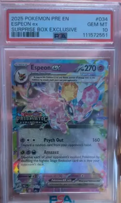 2025 POKEMON PRE EN #034/131 ESPEON EX SURPRISE BOX EXCLUSIVE PSA 10 - Image 1