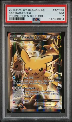 2016 POKEMON XY BLACK STAR PROMO RED & BLUE COLL FULL ART/PIKACHU EX PSA 7 - Image 1