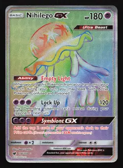 Pokemon Nihilego GX 114/111 Crimson Invasion Rainbow Secret Rare Holo MP - Image 1