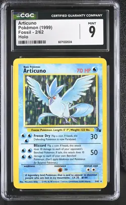 CGC 9 MINT Articuno 1999 Fossil 2/62 Holo Pokemon Card - Image 1