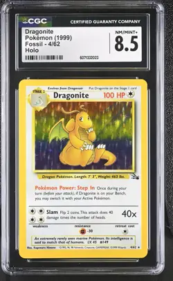 CGC 8.5 Dragonite 1999 Fossil 4/62 Holo Pokemon Card - Image 1