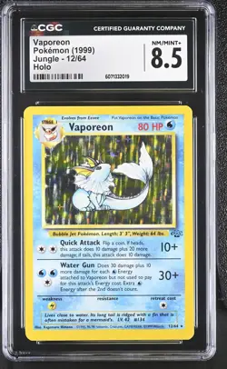CGC 8.5 Vaporeon 1999 Jungle 12/64 Holo Pokemon Card - Image 1