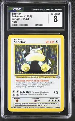 CGC 8 Snorlax 1999 Jungle 11/64 Holo Pokemon Card - Image 1
