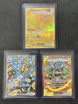 Pokemon Prismatic Evolutions SIR 3-card Lot. Gold Pikachu, Gholdengo, Ogerpon NM - Image 1