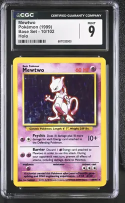 CGC 9 MINT Mewtwo 1999 Base Set 10/102 Holo Pokemon Card - Image 1