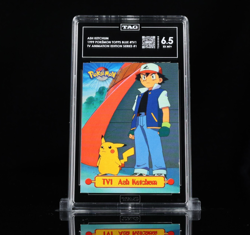 TV1 Ash Ketchum TAG 6.5 Ex-Mint+ TV Animation Edition Topps Blue Pokemon Card - Image 1