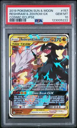 Pokemon Reshiram & Zekrom GX 157/236 Cosmic Eclipse 157 Tag Team GEM MINT PSA 10 - Image 1