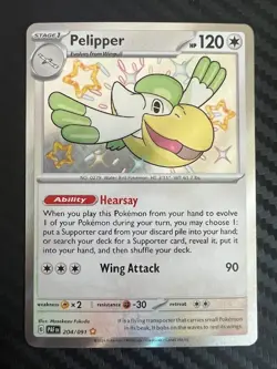 Pokemon TCG Pelipper 204/091 Scarlet & Violet Paldean Fates Shiny Holo Rare NM - Image 1