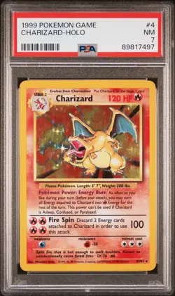1999 POKEMON BASE SET UNLIMITED #4 CHARIZARD-HOLO PSA 7 - Image 1