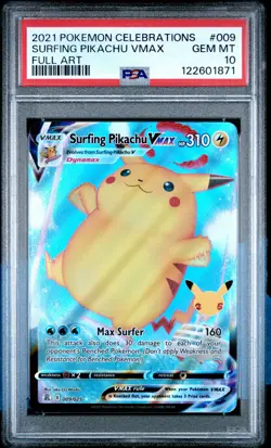 2021 POKEMON CELEBRATIONS #009 FULL ART/SURFING PIKACHU VMAX PSA 10 - Image 1