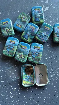 LOT OF 10 Empty Pokemon TCG Mini Tins With Coin and Art - Image 1