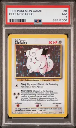 1999 POKEMON BASE SET UNLIMITED #5 CLEFAIRY-HOLO PSA 7 - Image 1