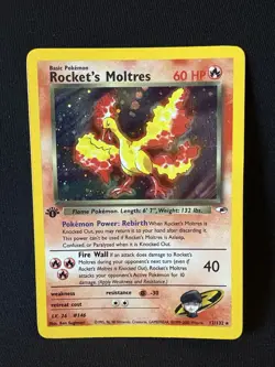 Pokemon TCG Rockets Moltres Holo Rare Card 12/132 Gym Heroes 1st Edition - Image 1