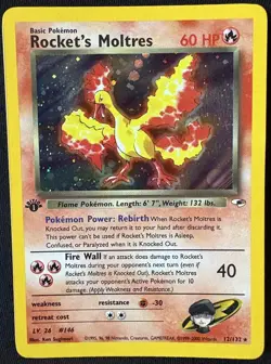 Pokemon TCG Rockets Moltres Holo Rare Card 12/132 Gym Heroes 1st Edition - Image 2