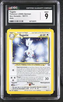 CGC 9 MINT Togetic 2000 Neo Genesis 16/111 Holo SWIRL German Pokemon Card - Image 1