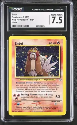 CGC 7.5 Entei 2001 Neo Revelation 6/64 Holo Pokemon Card - Image 1