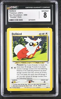 CGC 8 Delibird 2001 Neo Revelation 5/64 "Double" Holo Pokemon Card - Image 1