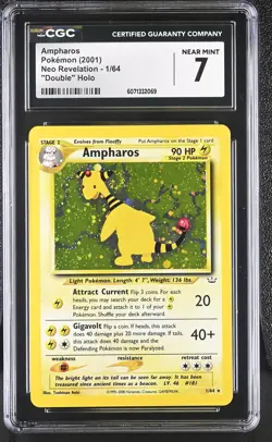 CGC 7 Ampharos 2001 Neo Revelation 1/64 "Double" Holo SWIRL Pokemon Card - Image 1
