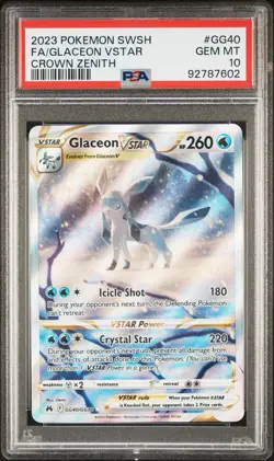 Pokemon PSA 10 Glaceon GG40/GG70 VSTAR Crown Zenith Card - Image 1