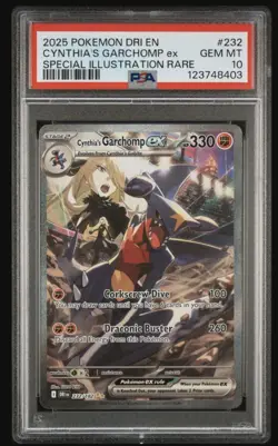 2025 Pokemon TCG Cynthia's Garchomp EX Card 232/182 Sir Destined Rivals PSA 10 - Image 1