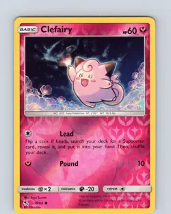 Pokemon TCG Clefairy S&M Hidden Fates 38/68 Reverse Holo Common Card NM - Image 1