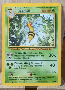 Beedrill 17/102 - Base Set - Rare Non Holo - 1999 Pokemon MP - Image 1