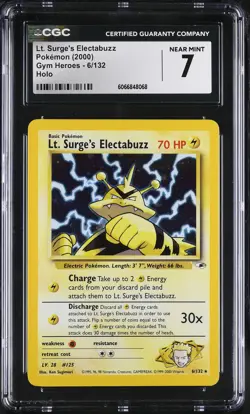 CGC 7 Lt. Surge's Electabuzz 2000 Gym Heroes 6/132 Holo Pokemon Card - Image 1