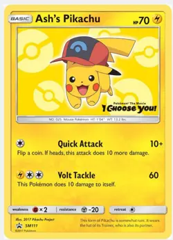 Pokemon TCG Sun & Moon Ash's Pikachu Black Star Promo Card SM111 - Image 1