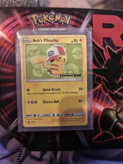 Pokemon TCG Sun & Moon Ash's Pikachu Black Star Promo Card SM111 - Image 5