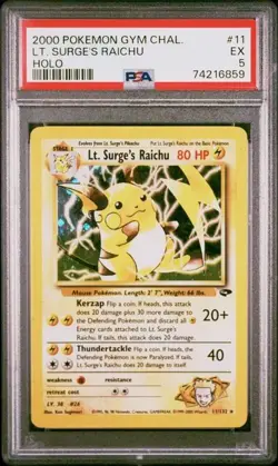 2000 Pokemon WTOC Gym Challenge 11/132 Lt. Surge's Raichu Holo - PSA 5 - Vintage - Image 1