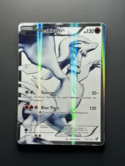 2011 Pokemon Reshiram 113/114 Full Art Rare Holo Black & White HP DAMAGED - Image 1